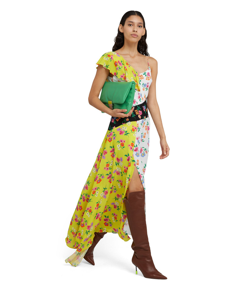 Patchwork viscose midi dress with "Micro Flower Bouquet" print - 1