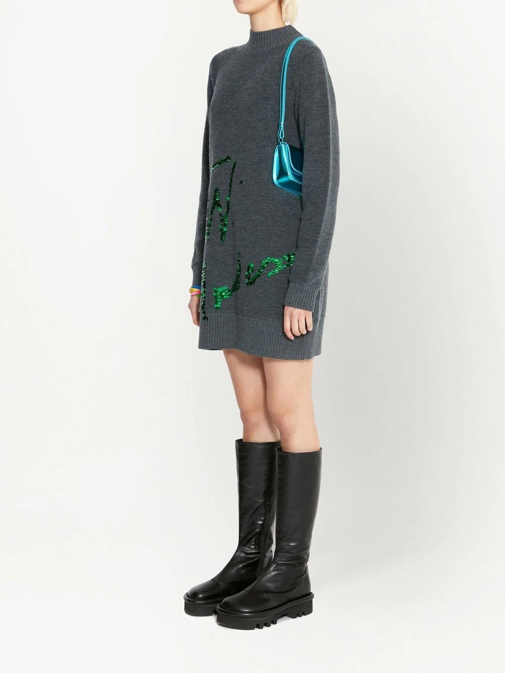 sequins-logo knitted minidress - 3