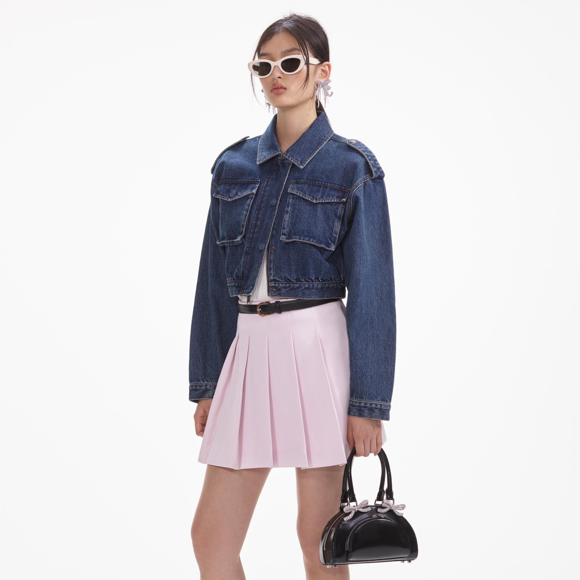 Black Leather Curved Mini Tote Bag - 5