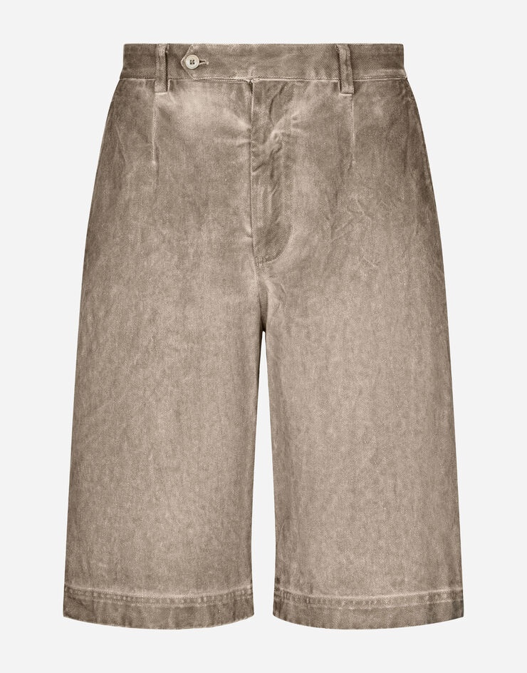 Garment-dyed cotton shorts with logo tag - 1