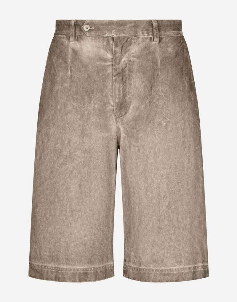 Garment-dyed cotton shorts with logo tag 1