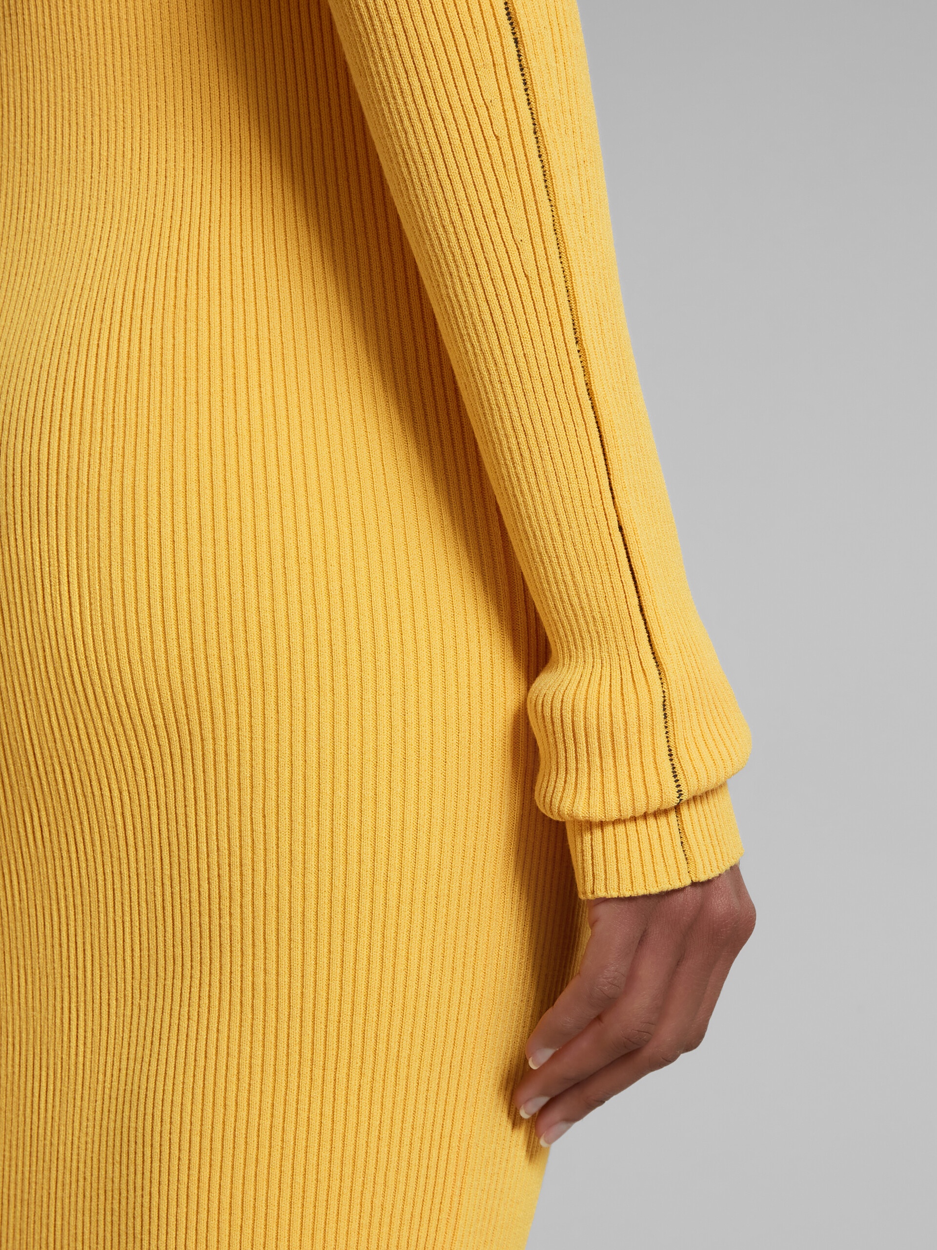 YELLOW RIBBED DRESS WITH TURTLE NECK - 5