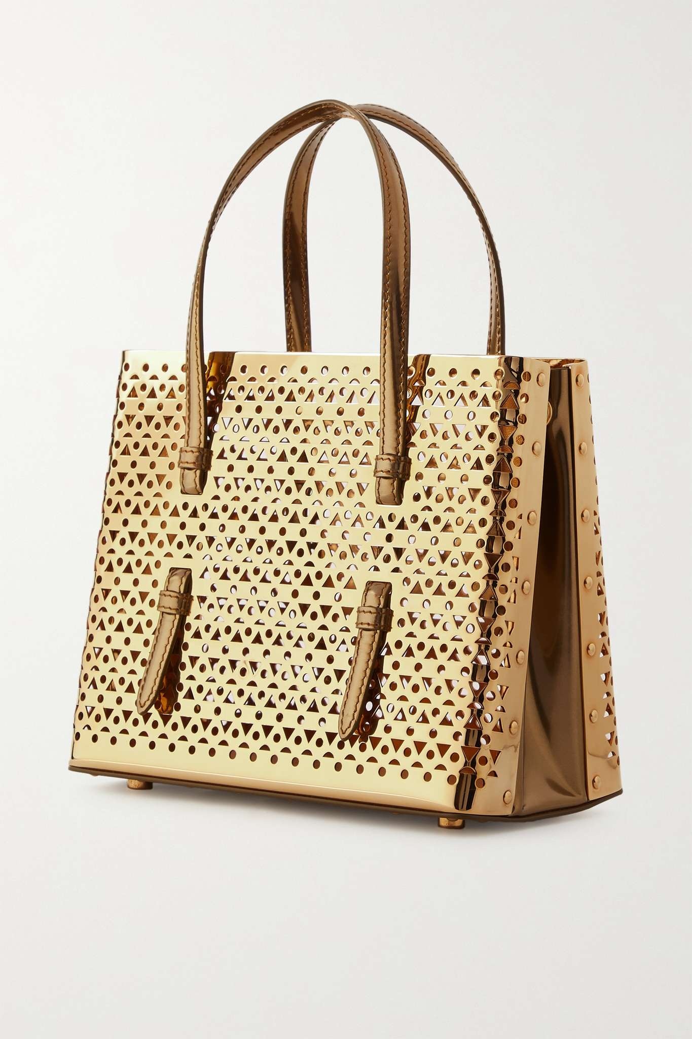 Mina 20 small leather-trimmed laser-cut metal tote - 3