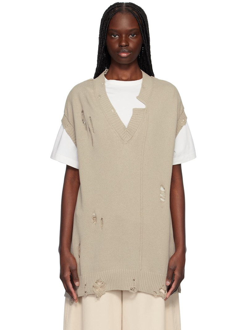 Taupe 7G2P Jersey V Neck Vest 1