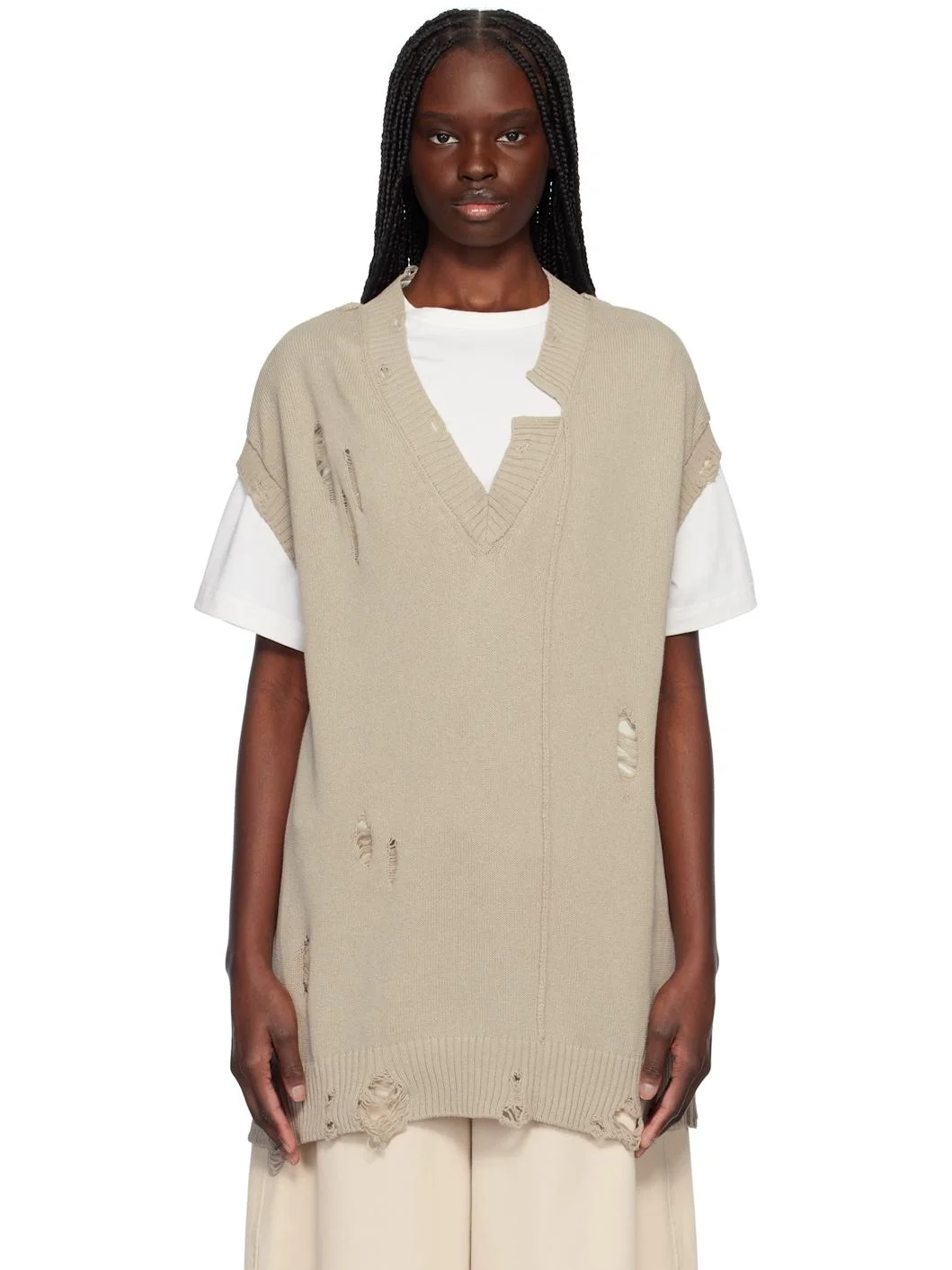 Taupe 7G2P Jersey V Neck Vest - 1