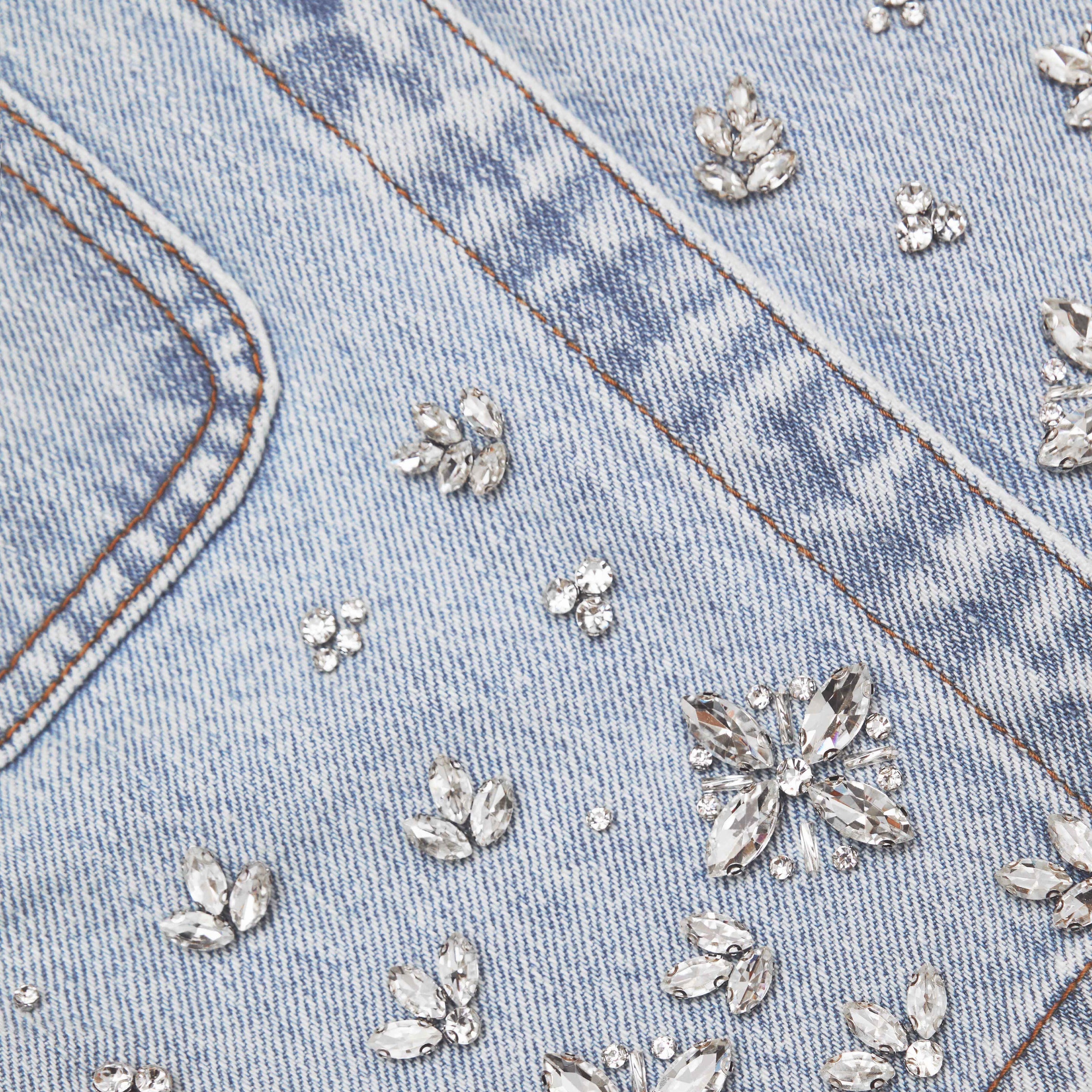 Blue Embellished Denim Top - 5