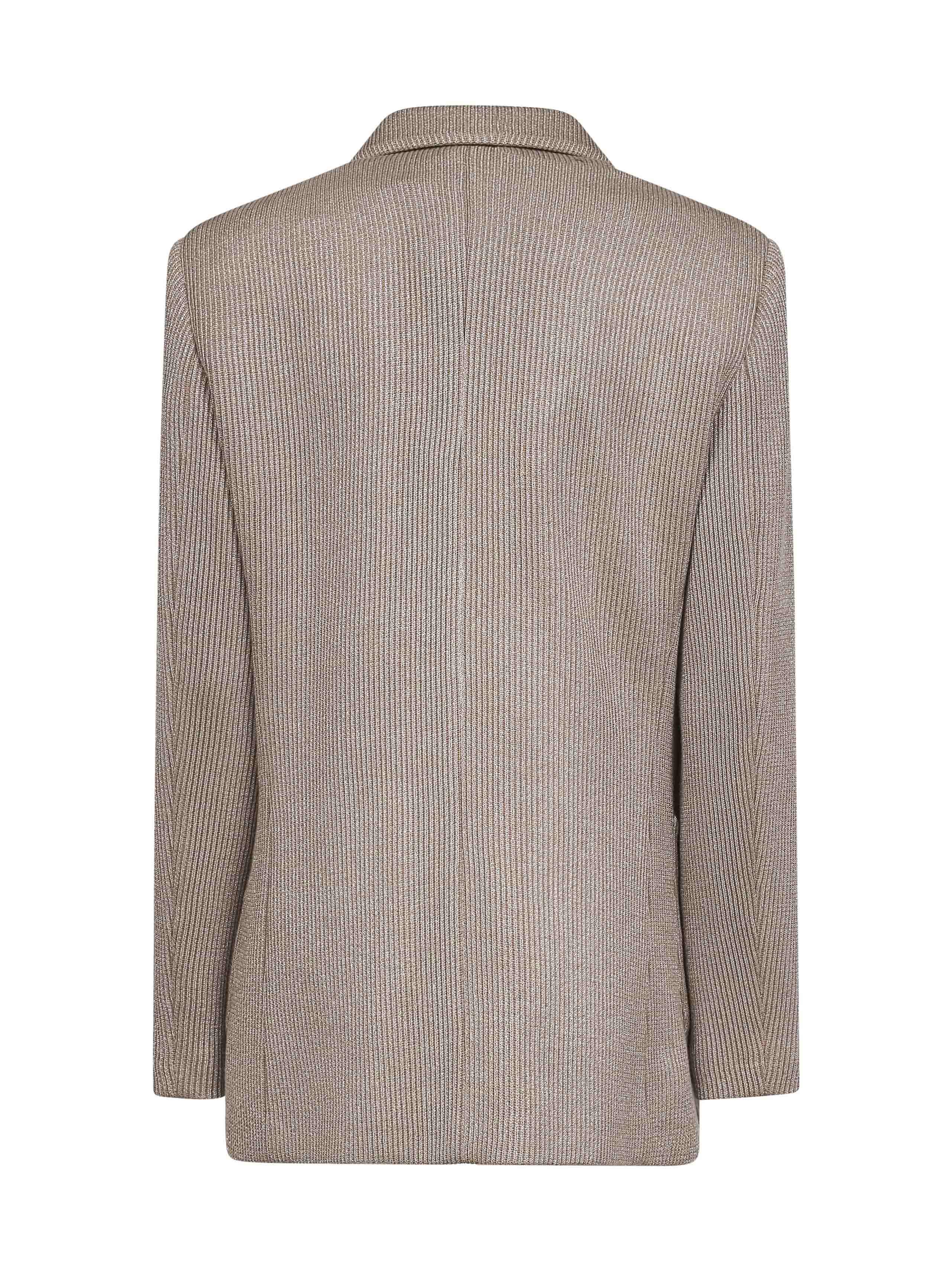 Beige Sparkling knit blazer with monili - 2