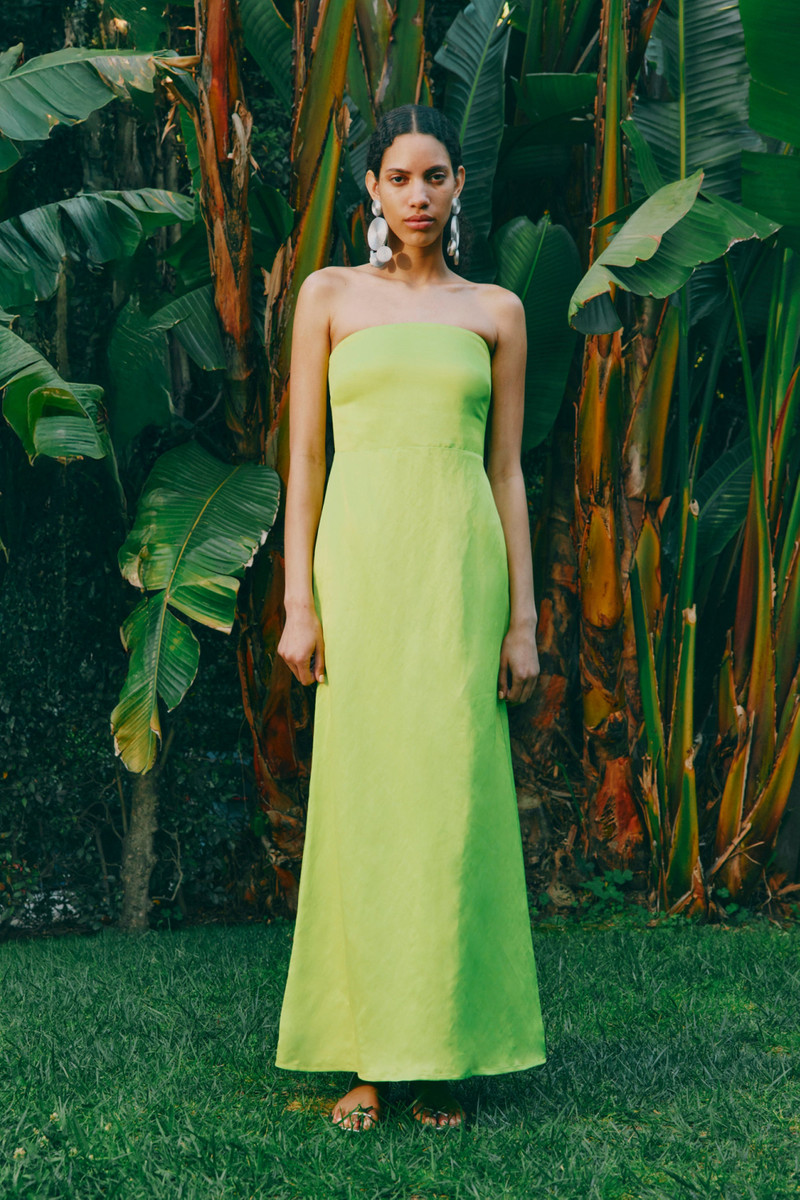 SIMONMILLER Sculpty Strapless Satin Dress in Lime outlook
