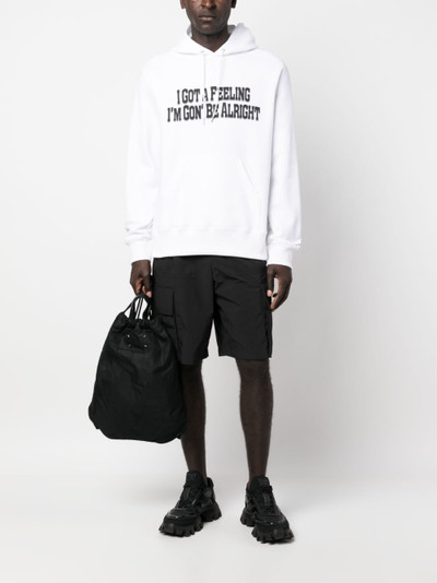 sacai slogan-print cotton hoodie outlook