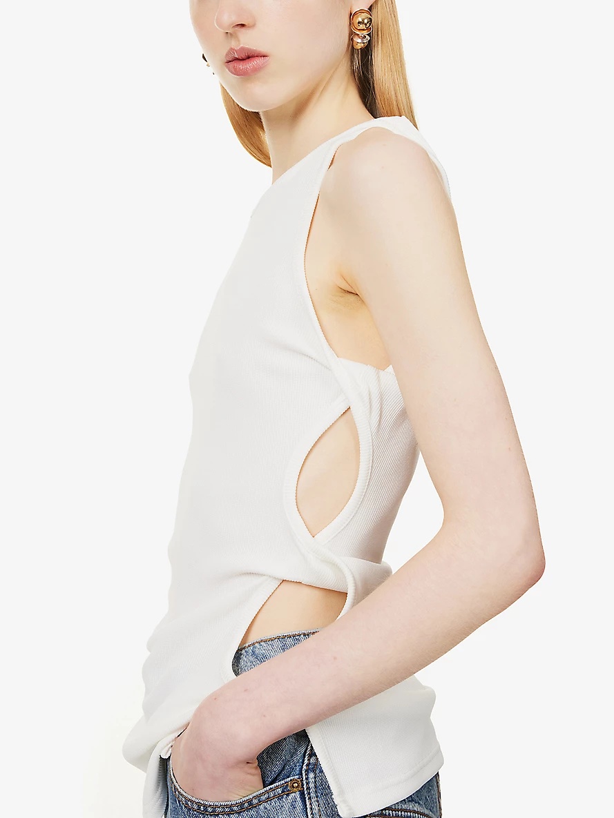 One-shoulder cut-out stretch-woven top - 5