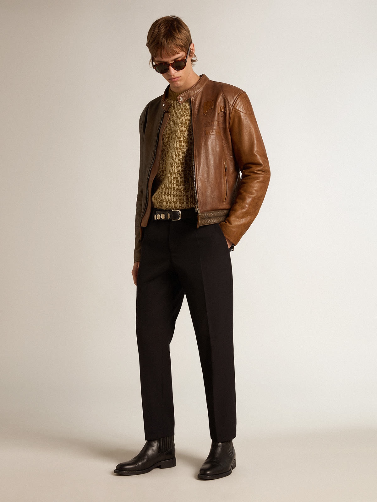 Biker-inspired brown nappa leather jacket - 3
