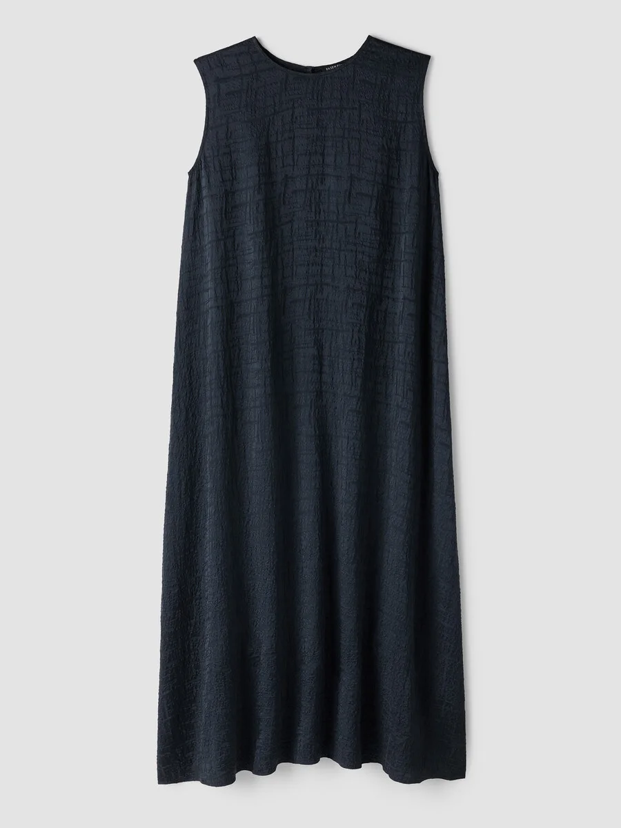 Dimensional Silk Jacquard Round Neck Dress - 1