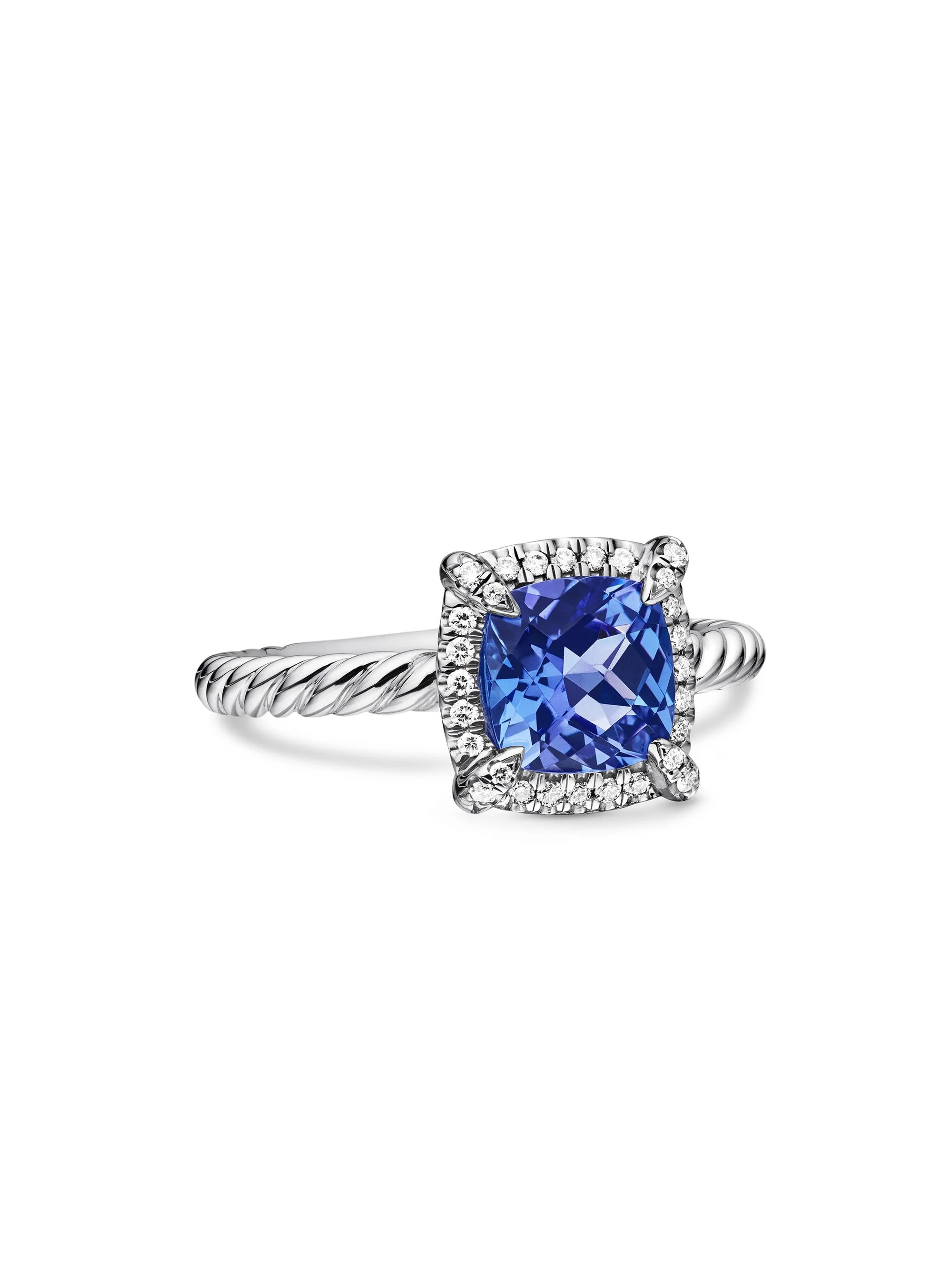 Women's Petite Chatelaine Pavé Bezel Ring in 18K White Gold - Tanzanite - 1