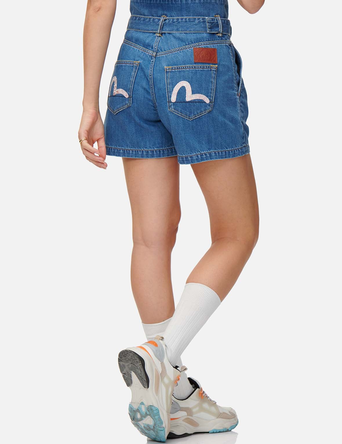 Pattern Seagull Embroidered Paper Bag Denim Shorts - 8