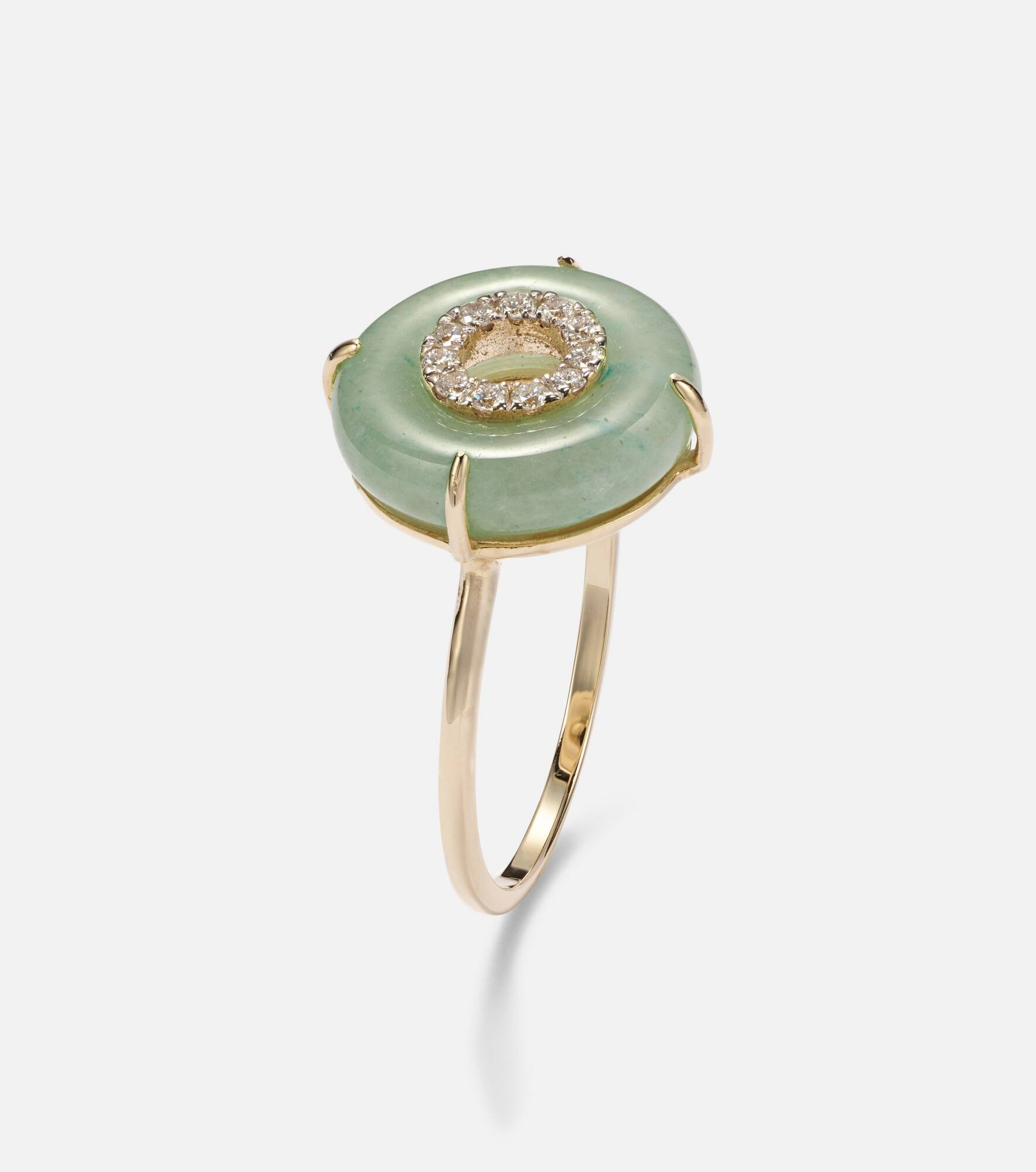 14kt gold ring with jade and diamonds - 4