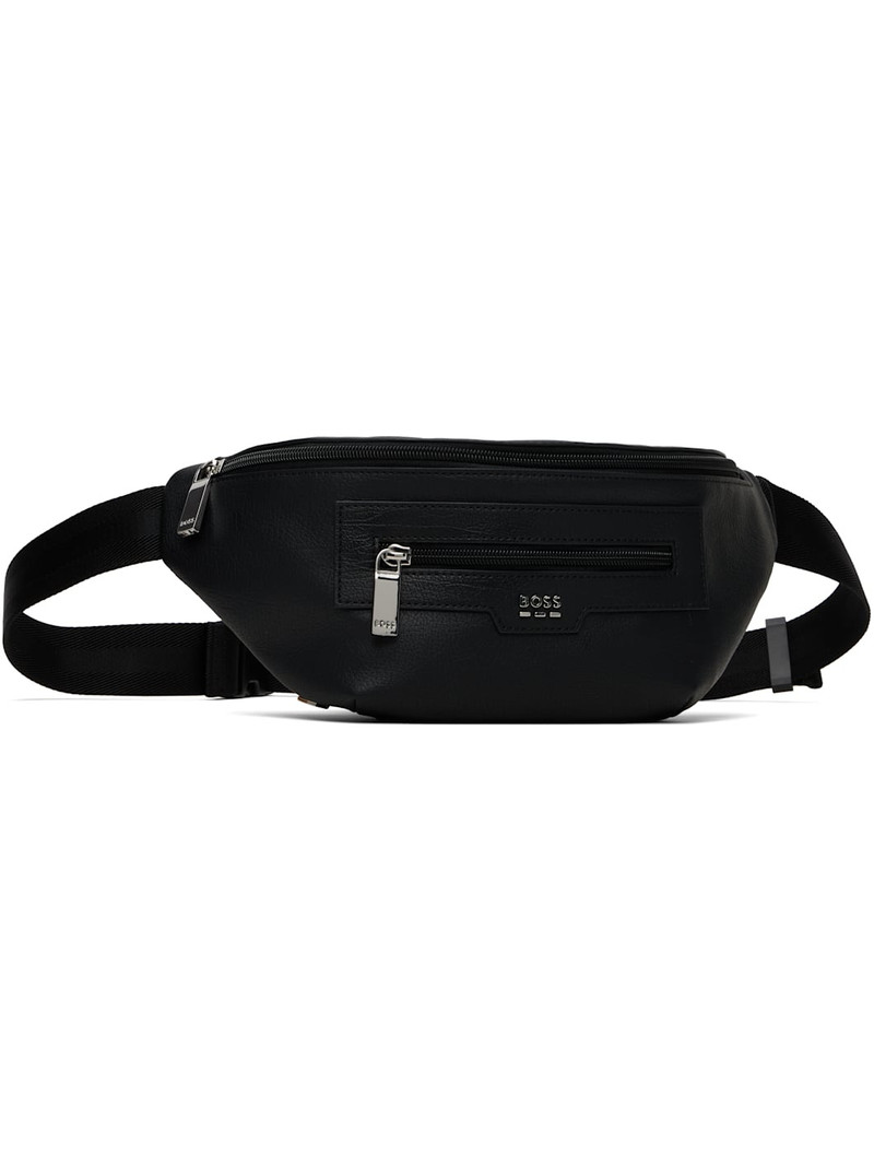 BOSS Black Grained Faux-Leather Belt Bag outlook