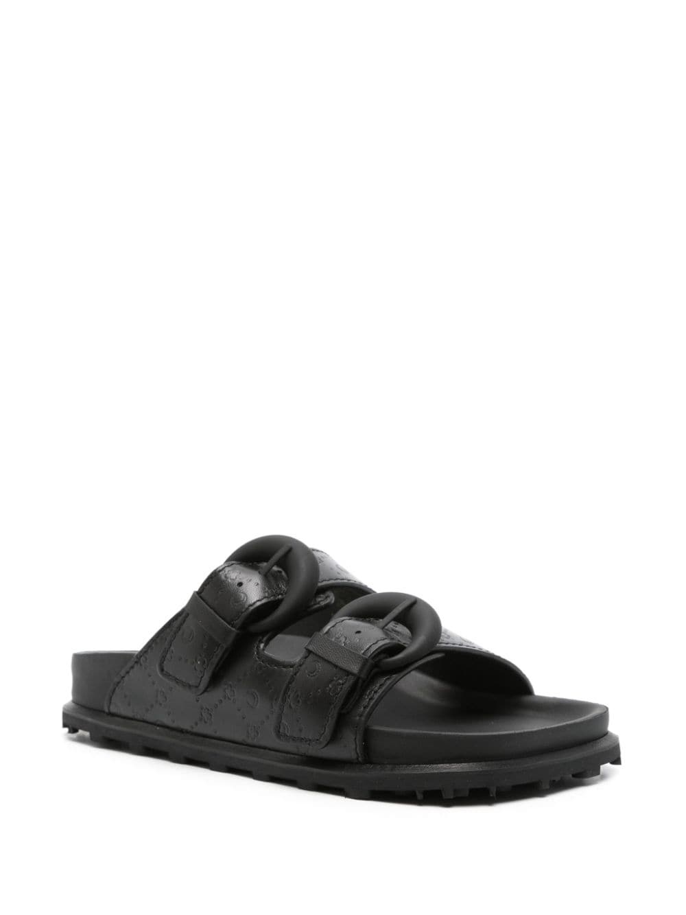 monogram-embossed leather slides - 2