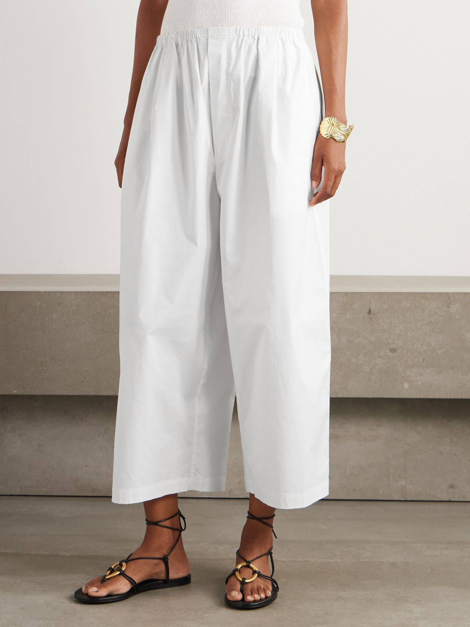 Kayla cropped cotton-poplin wide-leg pants White - 3