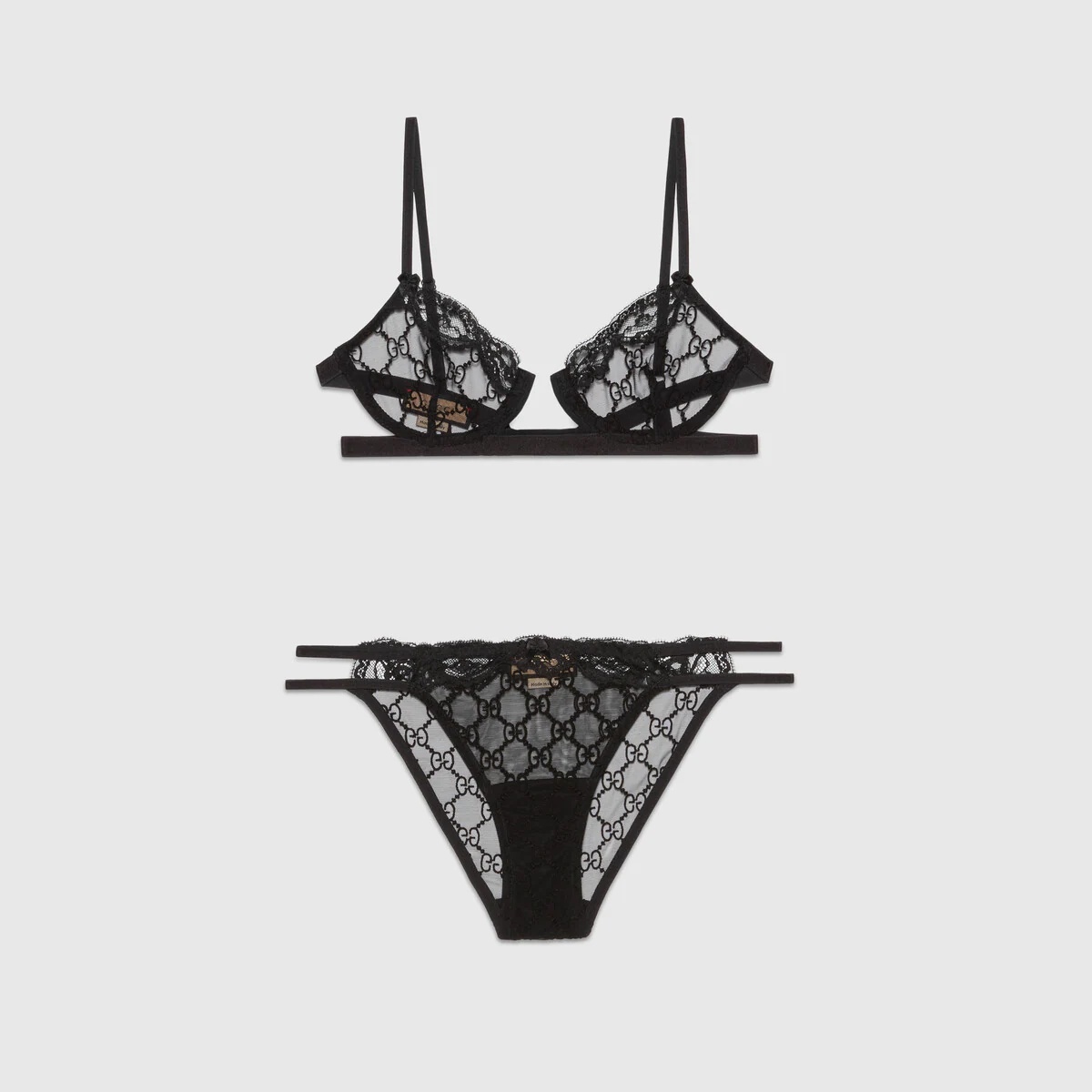 GG tulle bra and underwear set in black - Gucci