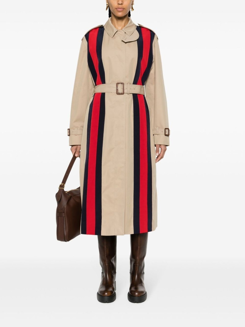 GUCCI Web-stripe belted gabardine trenchcoat outlook