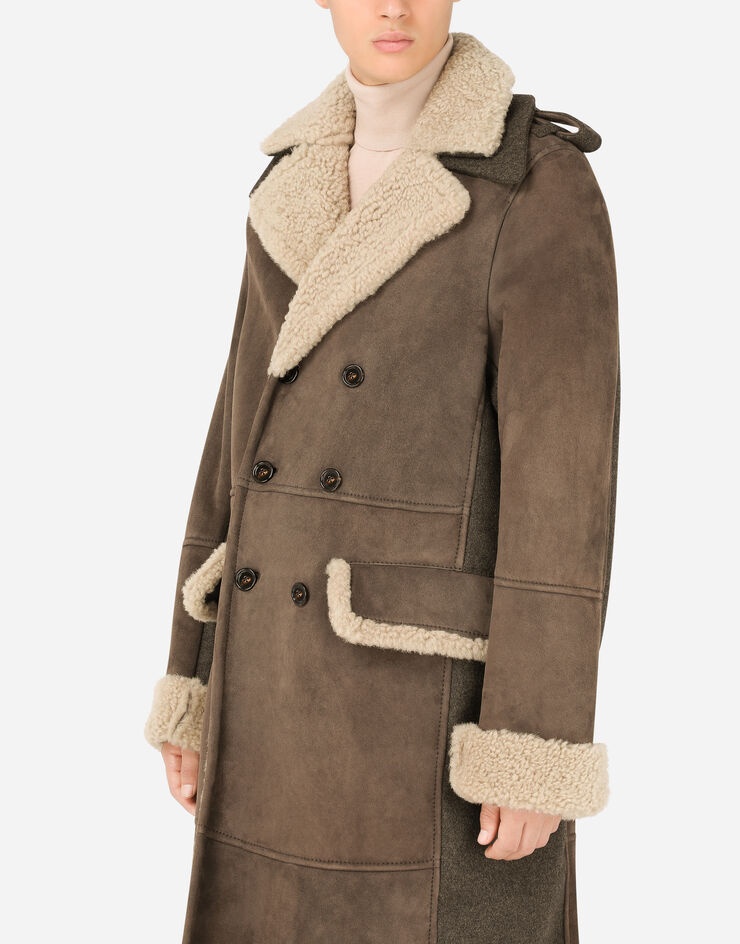 Double-breasted shearling coat with wool inserts - 4
