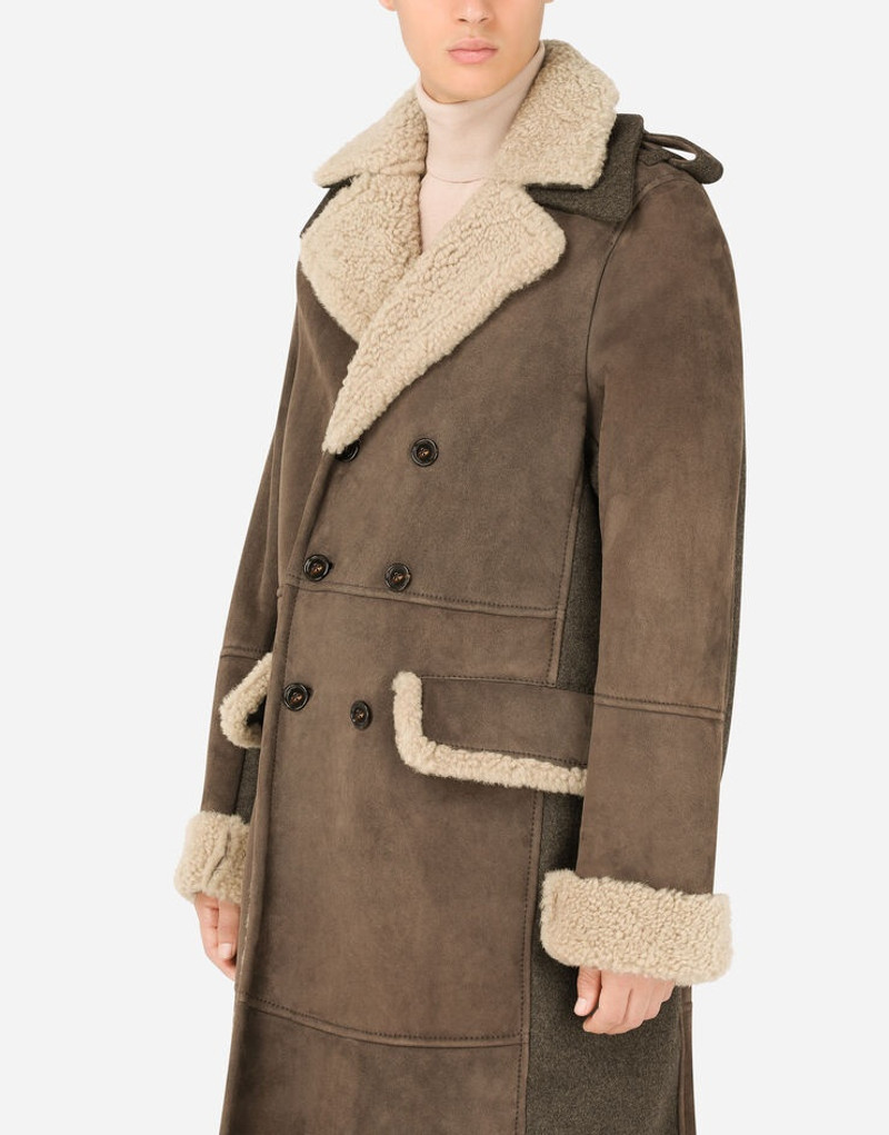 Double-breasted shearling coat with wool inserts 4