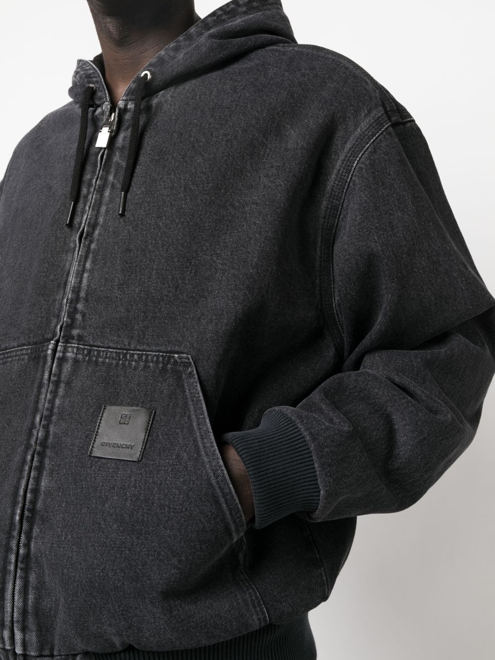 distressed-effect cotton hooded jacket - 5