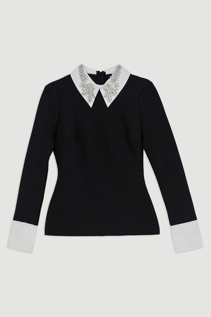 Figure Form Bandage Embellished Collar Knit Top 4