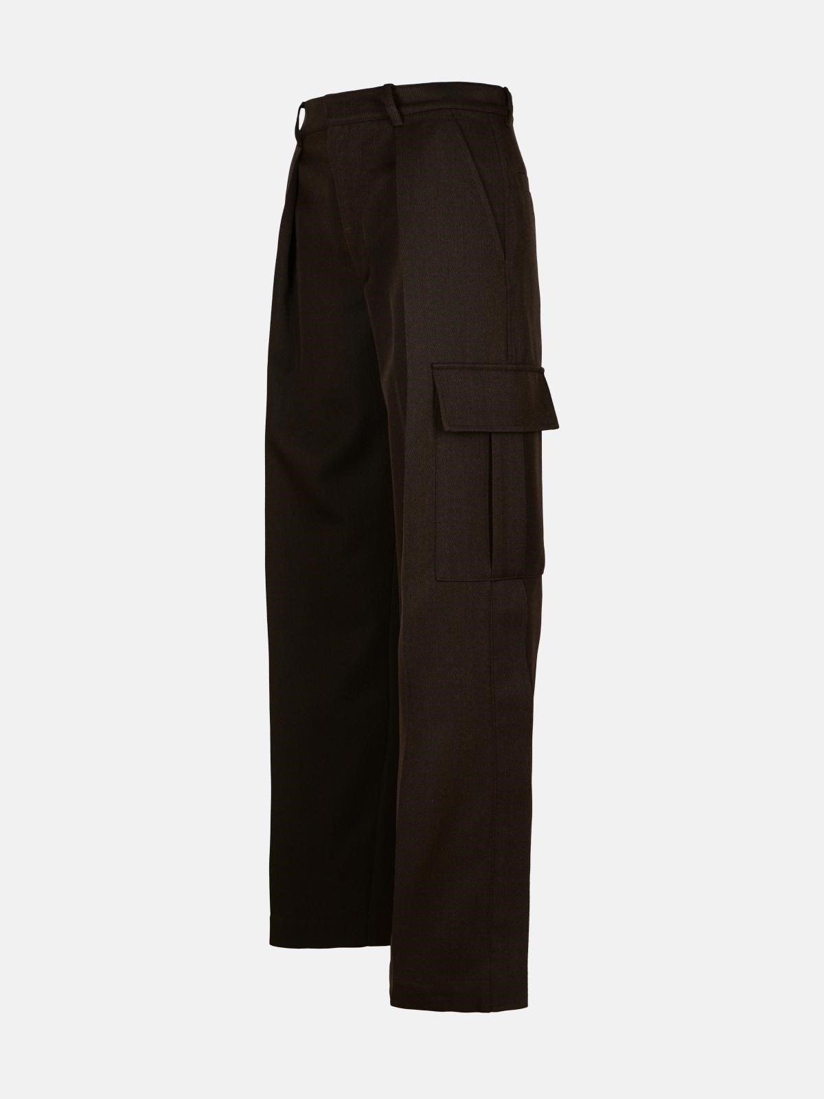 BROWN WOOL CARGO PANTS - 2