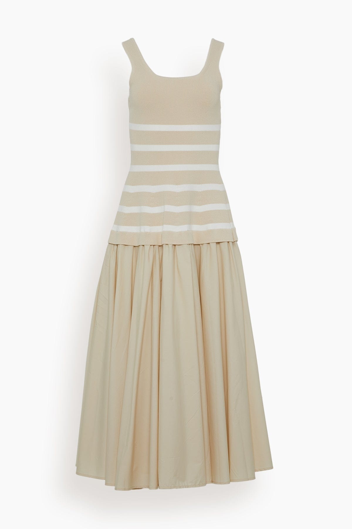 Silas Sleeveless Knit Bodice Midi Dress in Sand Stripe - 1
