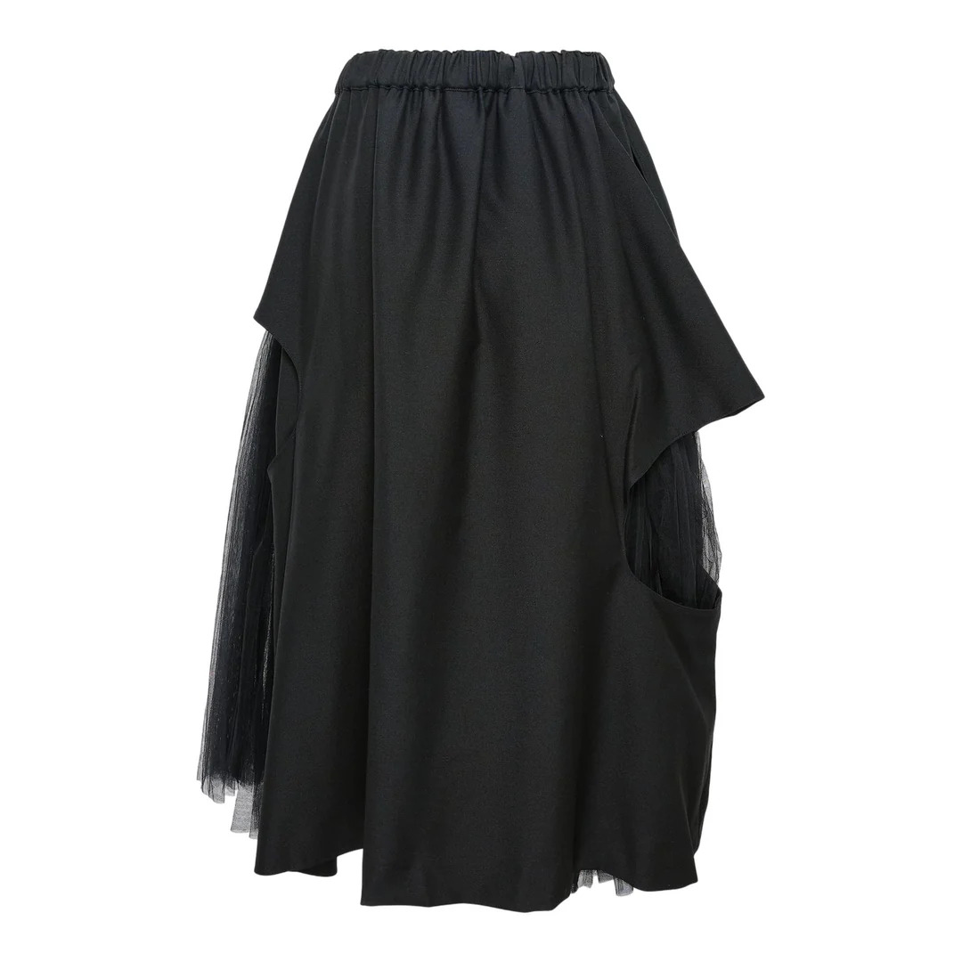 Wool Doeskin X Nylon Tulle Skirt - 2