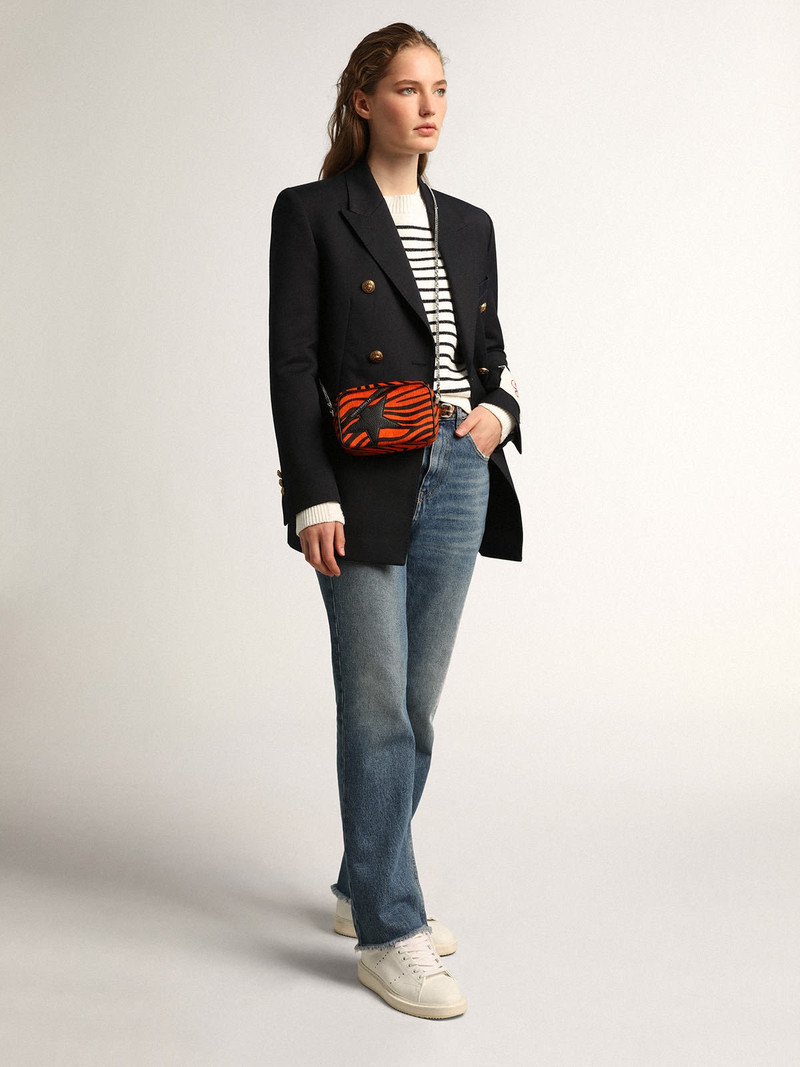 Golden Goose Mini Star Bag in orange tiger-print pony skin with black leather star outlook