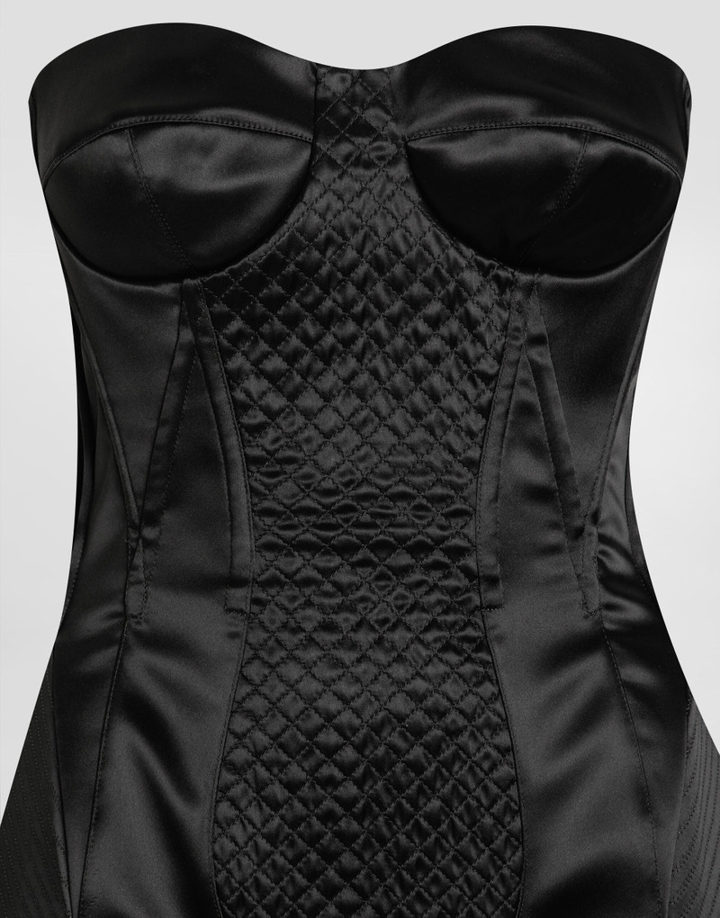 Strapless satin dress with corset details 9
