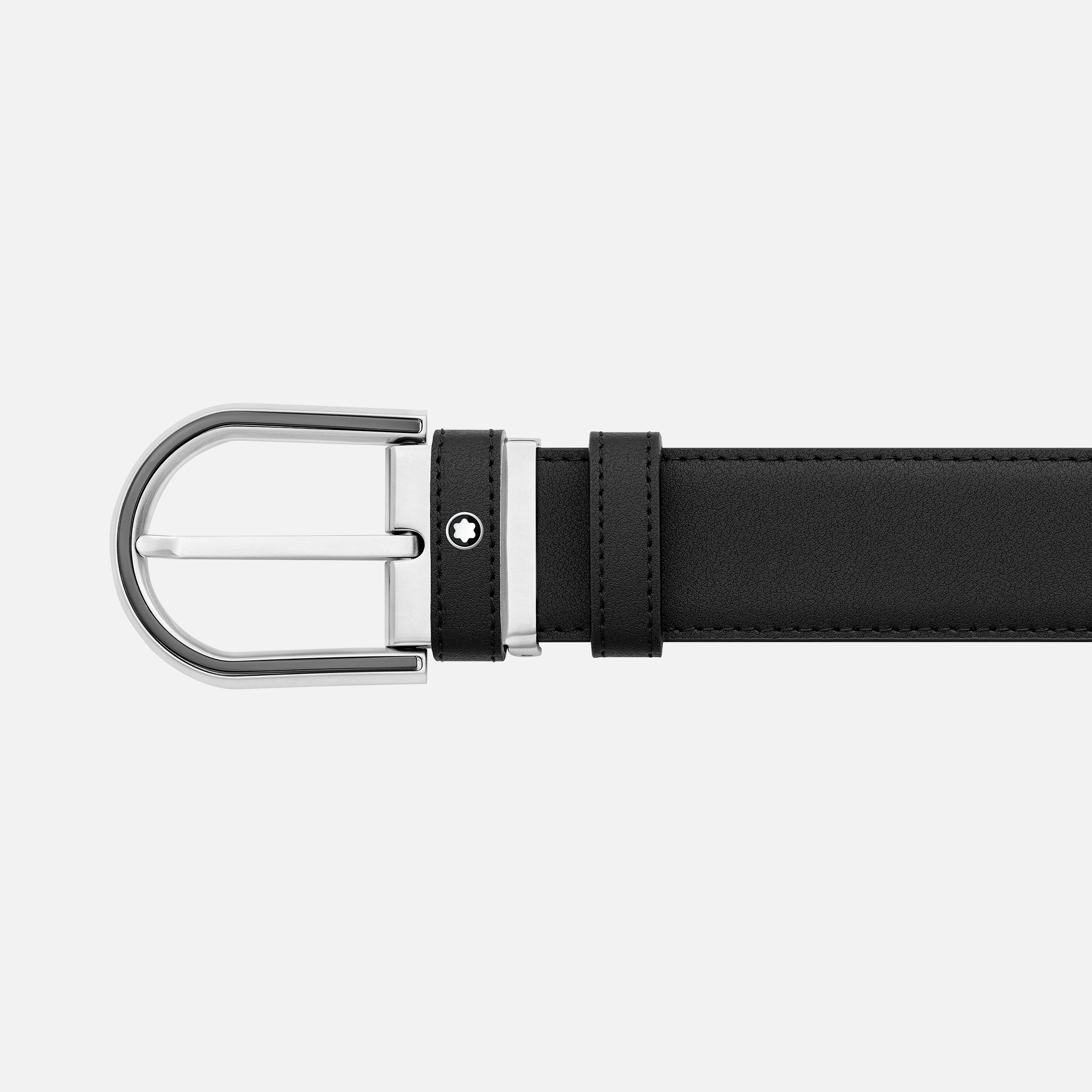 Horseshoe buckle black 35 mm leather belt - 2