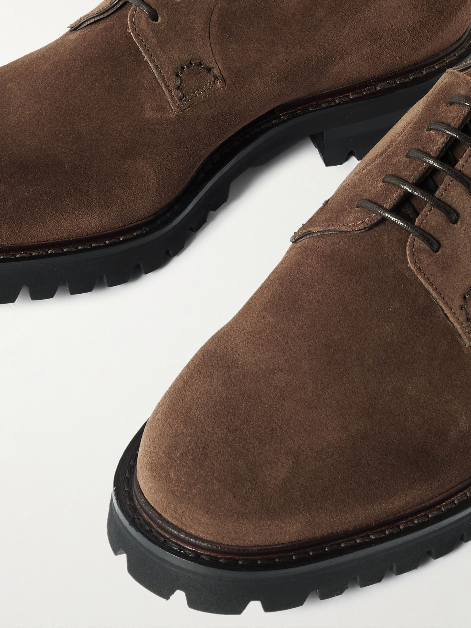 Shannon Leather-Trimmed Suede Derby Shoes Brown - 5