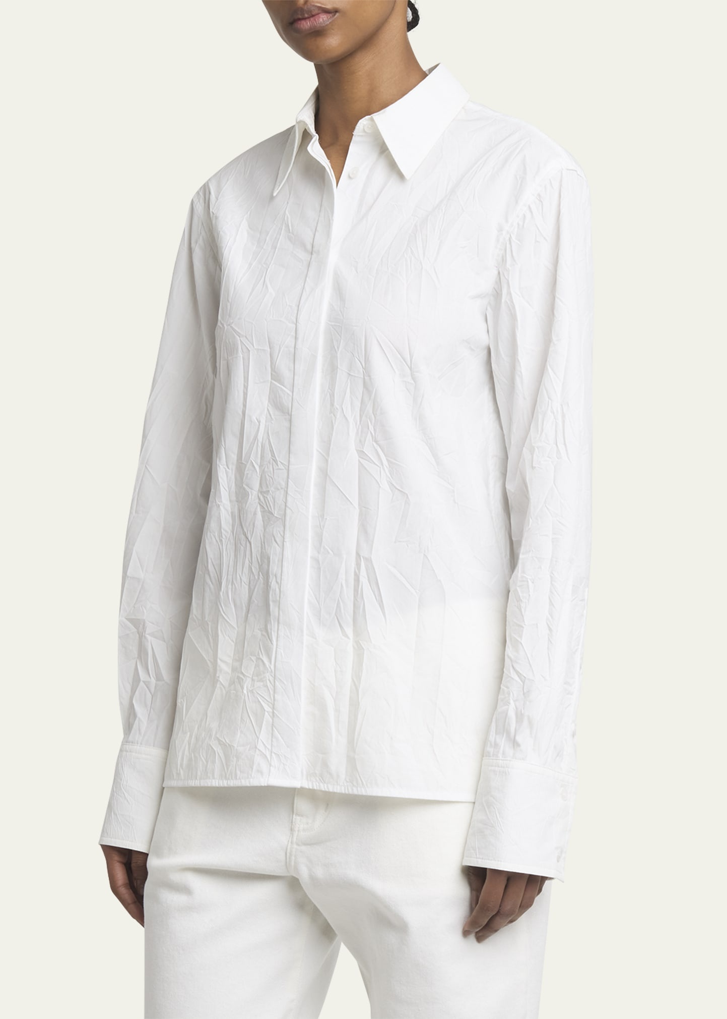 Allen Button Down Crinkled Cotton Shirt - 4