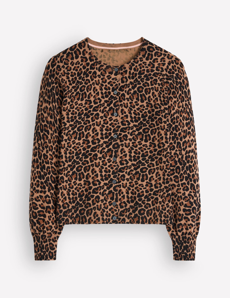 Camilla Cotton Crew Cardigan-Camel, Animal Fields - 1