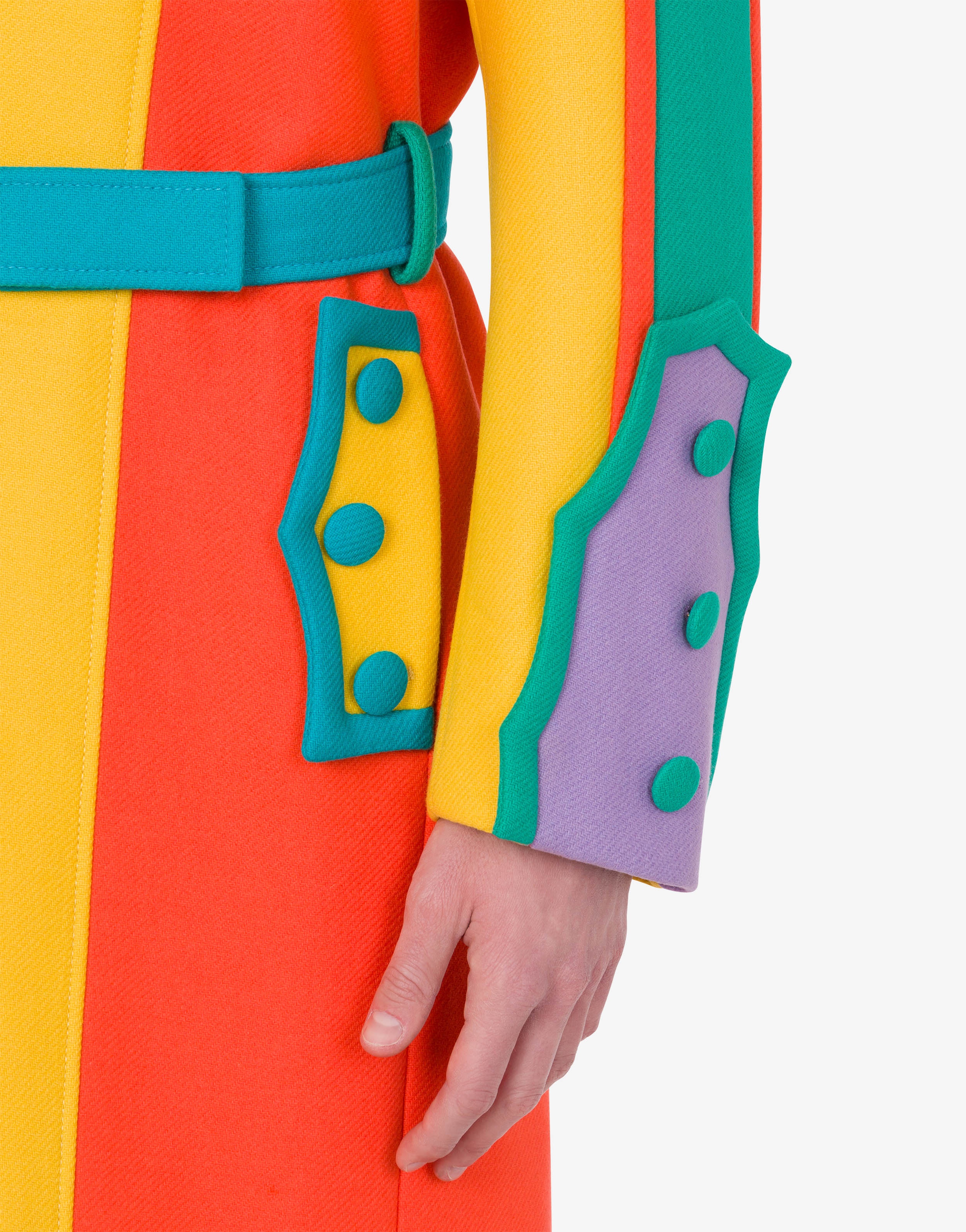 COLOUR-BLOCK WOOL CLOTH COAT - 4