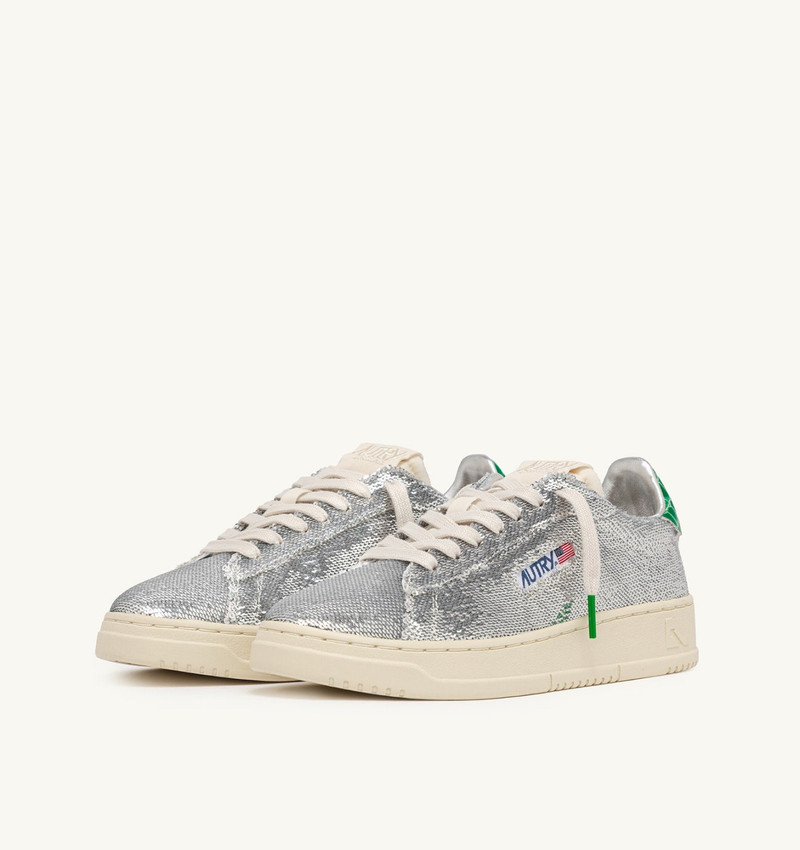 AUTRY DALLAS LOW 'SPARKLING' SNEAKERS IN SILVER AND GREEN SEQUINS outlook
