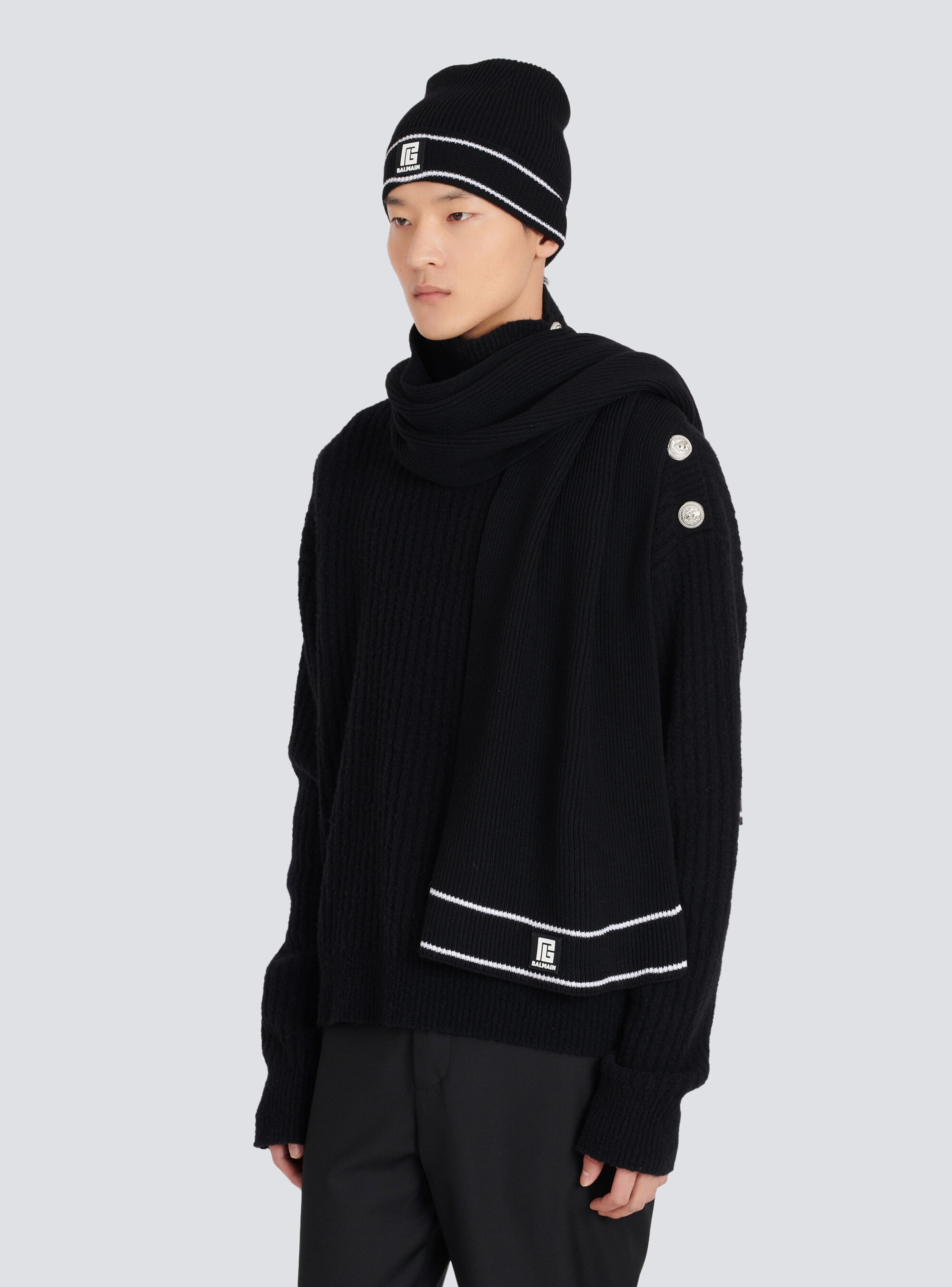 Wool scarf with Balmain logo - 2