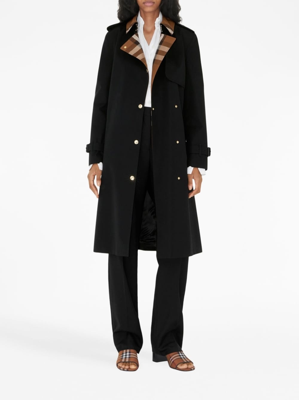 check-panel gabardine trench coat - 2
