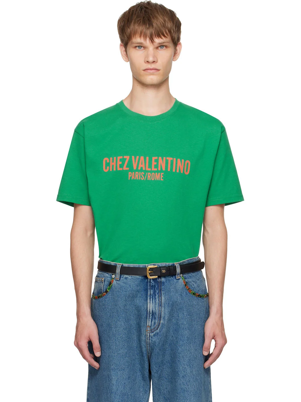 Green 'Chez Valentino' Print T-shirt - 1