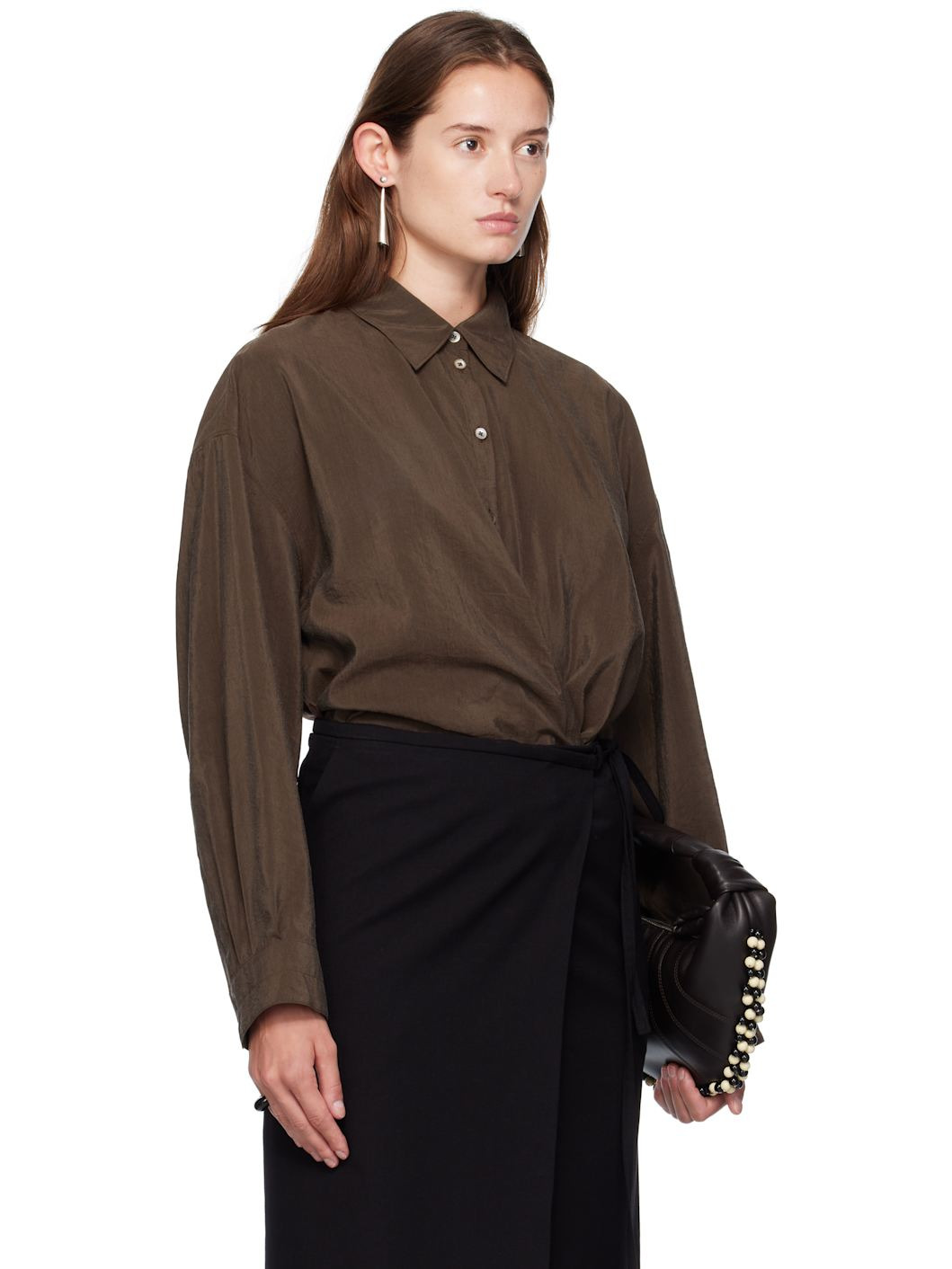 Brown Straight Collar Twisted Shirt - 2