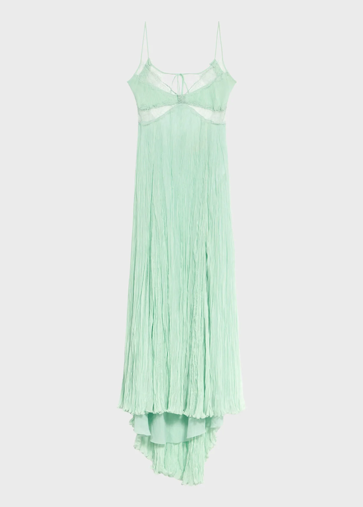 LONG PLEATED GEORGETTE DRESS WITH LACE INSERTS - 1