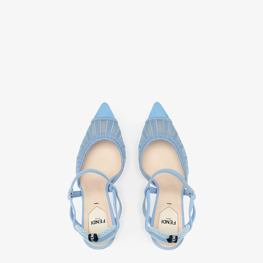 Light blue micromesh high-heeled slingbacks - 4