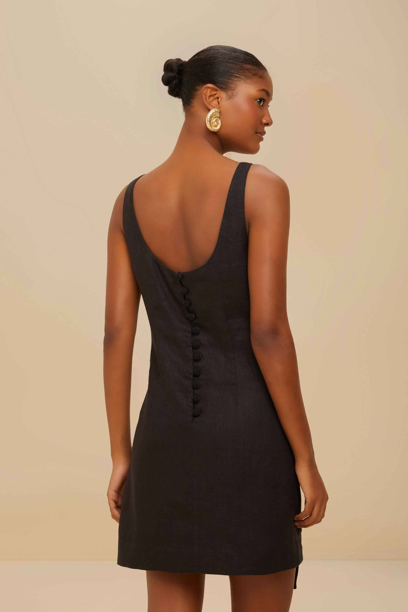 Black Sleeveless Euroflax™ Premium Linen Mini Dress 4