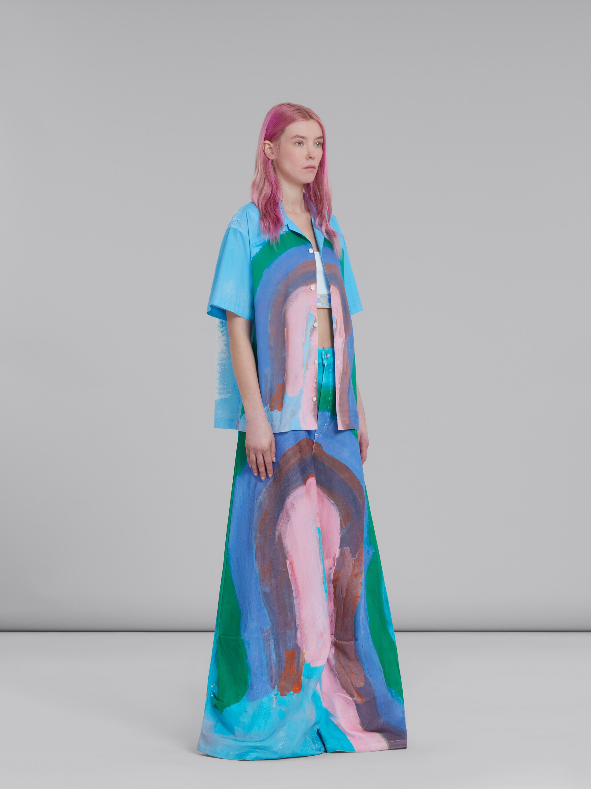 LIGHT BLUE POPLIN BOWLING SHIRT WITH RAINBOW PRINT - 5