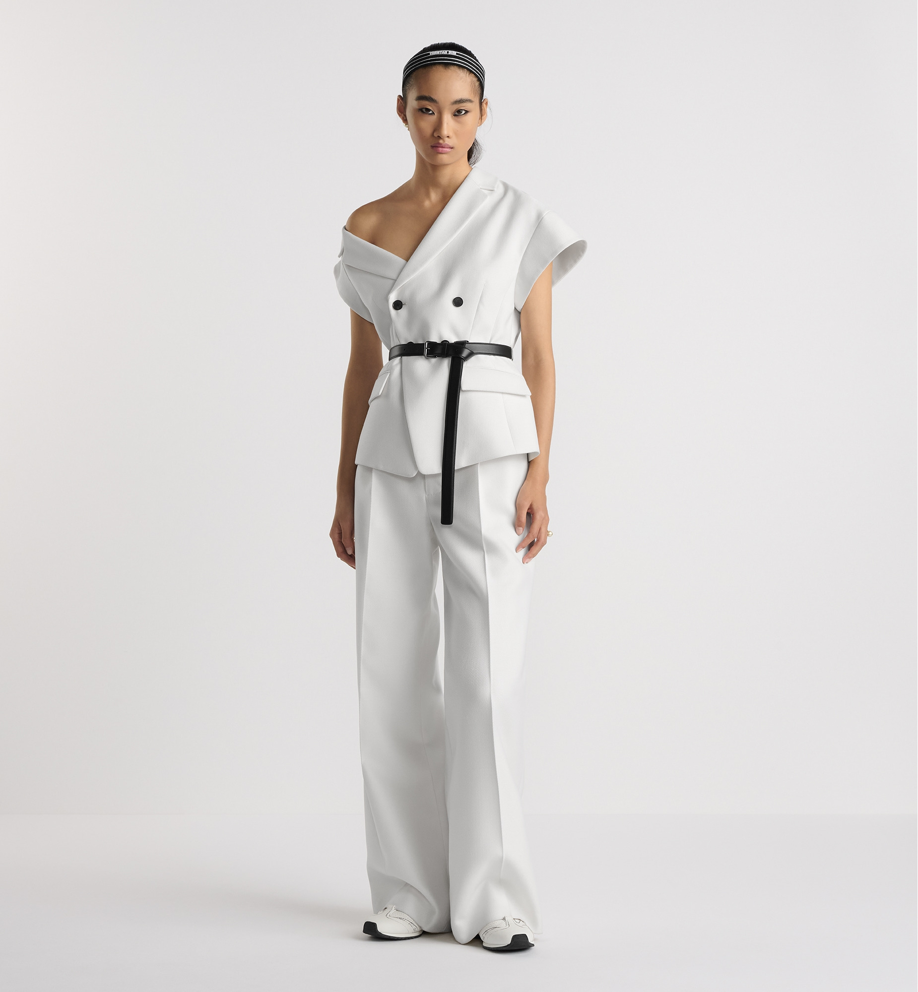 Asymmetric Short-Sleeved Jacket with Belt - 2