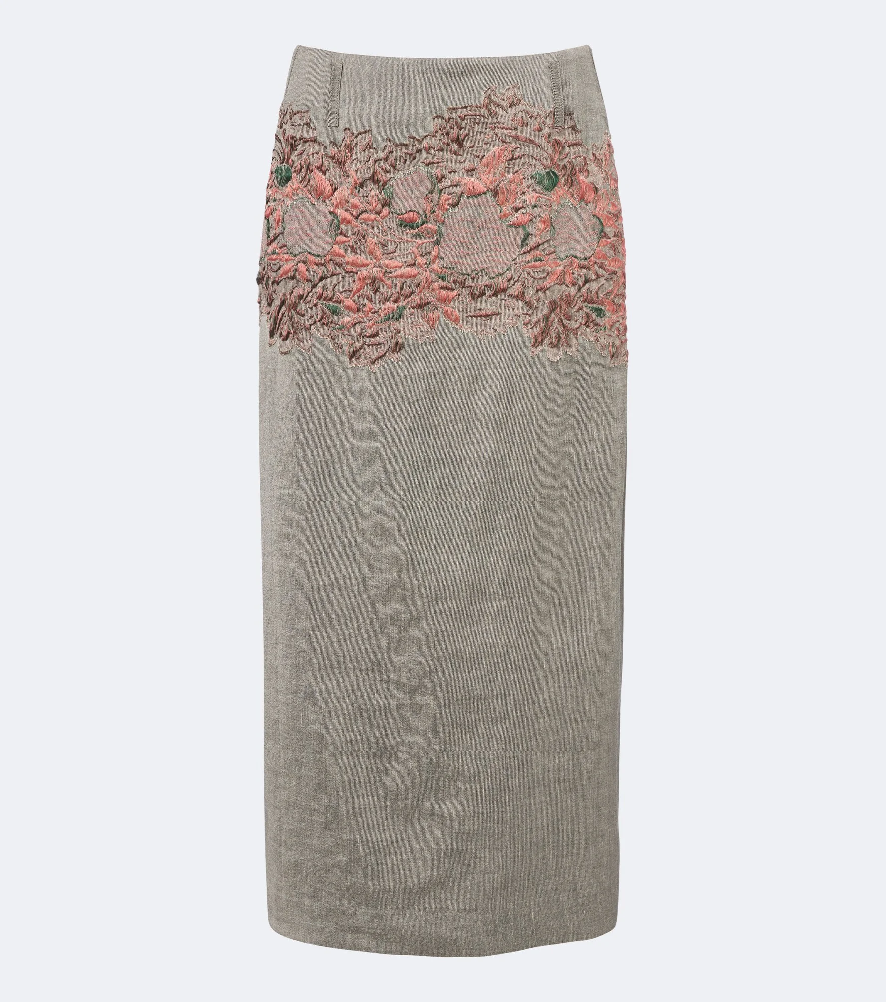 Embroidered linen and cotton-blend midi skirt - 1