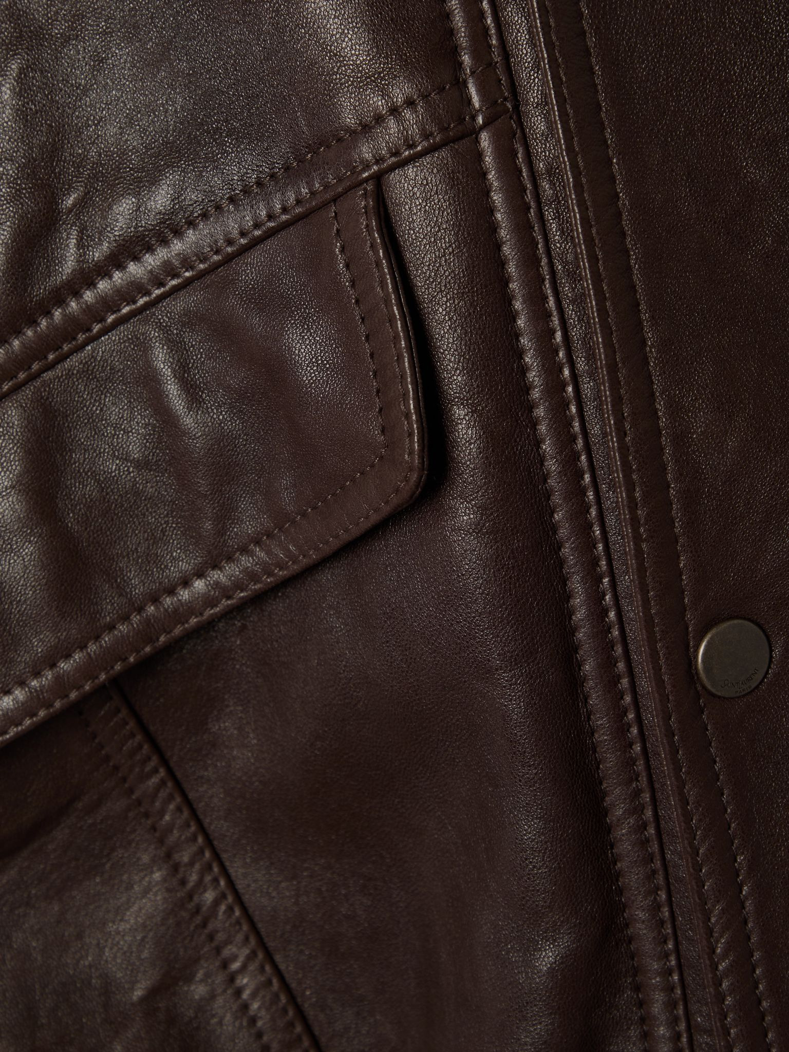 Oversized double-breasted paneled leather jacket Brown - 5